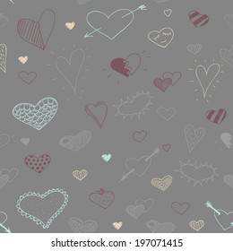 vector sketch drawing heart seamless pattern