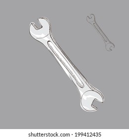 vector sketch drawing hex nut wrench