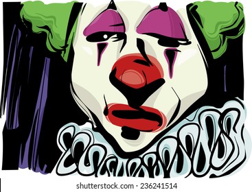 Vector Sketch Drawing Illustration Of Sad Clown Face