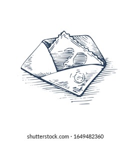 Esbozo vectorial de un sobre dibujado con una carta sobre un fondo blanco.