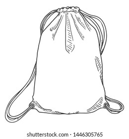 Vector Sketch Drawstring Bag. Shoesbag. Sports Backpack.