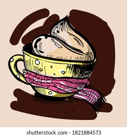 Vector sketch drink cappuccino cup design 