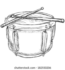 Vector Sketch Drum With Drumsticks