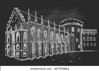 Vector sketch of Dublin castle. Ireland.