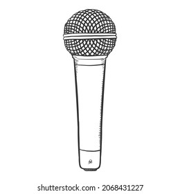 Vector Sketch Dynamic Microphone Illustration on White Background