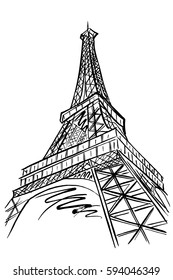 vector sketch of Eiffel tower, Paris, France.