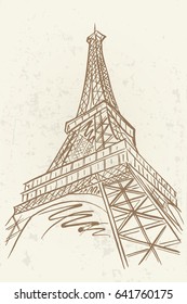 vector sketch of Eiffel tower. Paris, France. Retro style.
