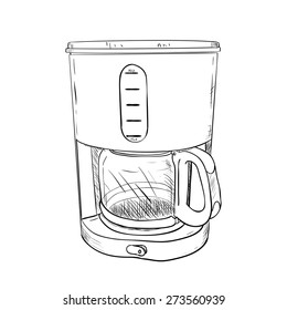 Vector sketch of electric coffee maker. Hand draw illustration.