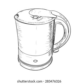 Vector sketch of electric kettle. Hand draw illustration.