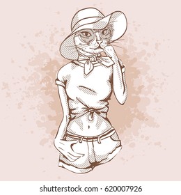 Vector sketch of elegant cat