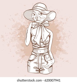 Vector sketch of elegant cat