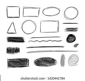 Vector sketch elements, hand drawn black doodles isolated on white background, sketchbook drawings.