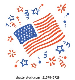 vector sketch elements for postcard 4th of july