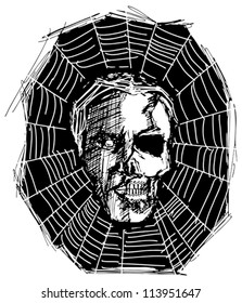 Vector sketch evil monster skull for halloween