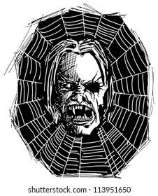 Vector sketch evil monster skull for halloween