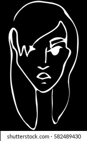 vector sketch of the face of a beautiful young girl