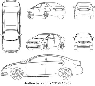 Vector sketch of family city car cartoon illustration for outing