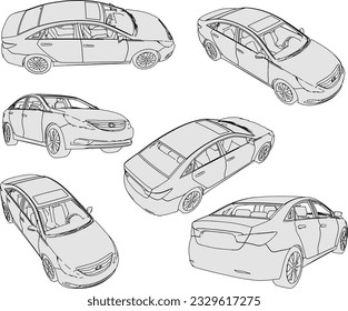 Esbozo vectorial de la ilustración de caricaturas de coches de ciudad familiar para salir