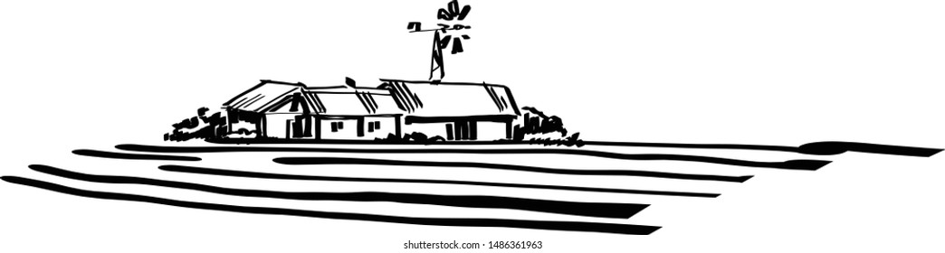 the vector sketch of a farmhouse 