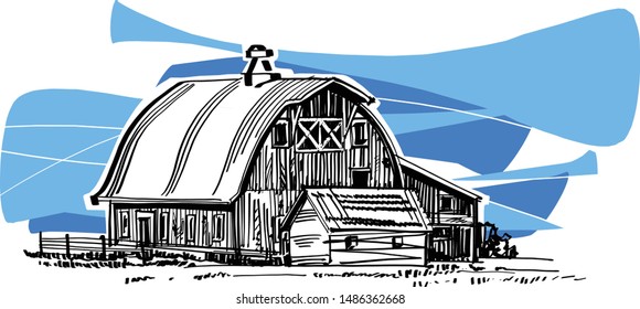 the vector sketch of a farmhouse