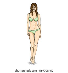 Vector Sketch Fashion Female Model in Underwear.