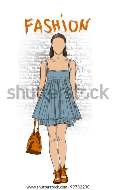 Vector sketch\
fashion woman, the\
background
