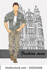 Vector sketch of fashionable man, the background