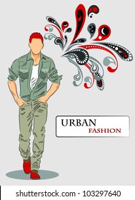 Vector sketch of fashionable man, the background