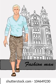 Vector sketch of fashionable man, the background