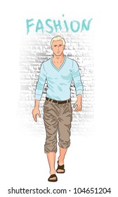 Vector sketch of fashionable man, the background