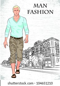 Vector sketch of fashionable man, the background