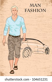 Vector sketch of fashionable man, the background