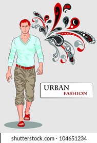 Vector sketch of fashionable man, the background