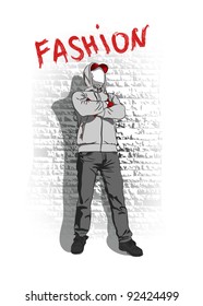 Vector sketch of fashionable man, the background