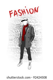 Vector sketch of fashionable man, the background
