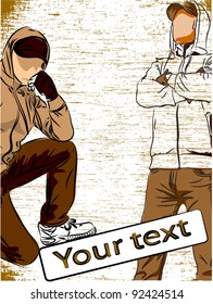 Vector sketch of fashionable man, the background