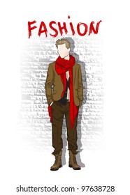 Vector sketch of fashionable man, the background