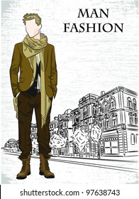 Vector sketch of fashionable man, the background