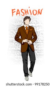 Vector sketch of fashionable man, the background