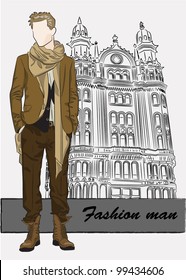 Vector sketch of fashionable man, the background