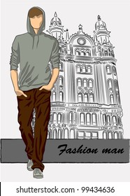 Vector sketch of fashionable man, the background