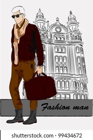 Vector sketch of fashionable man, the background