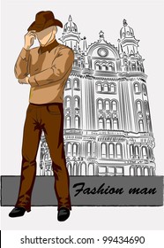 Vector sketch of fashionable man, the background