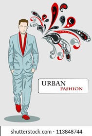 Vector sketch of fashionable men, the background