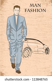 Vector sketch of fashionable men, the background