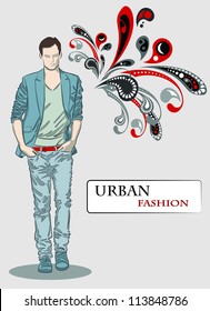 Vector sketch of fashionable men, the background