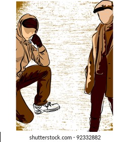 Vector sketch of fashionable men, the background