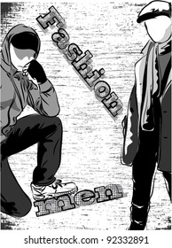 Vector sketch of fashionable men, the background
