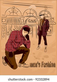 Vector sketch of fashionable men, the background
