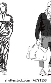 Vector sketch of fashionable men, the background